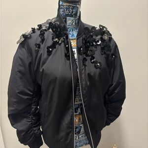 Black Floral Embellished Bomber Jacket